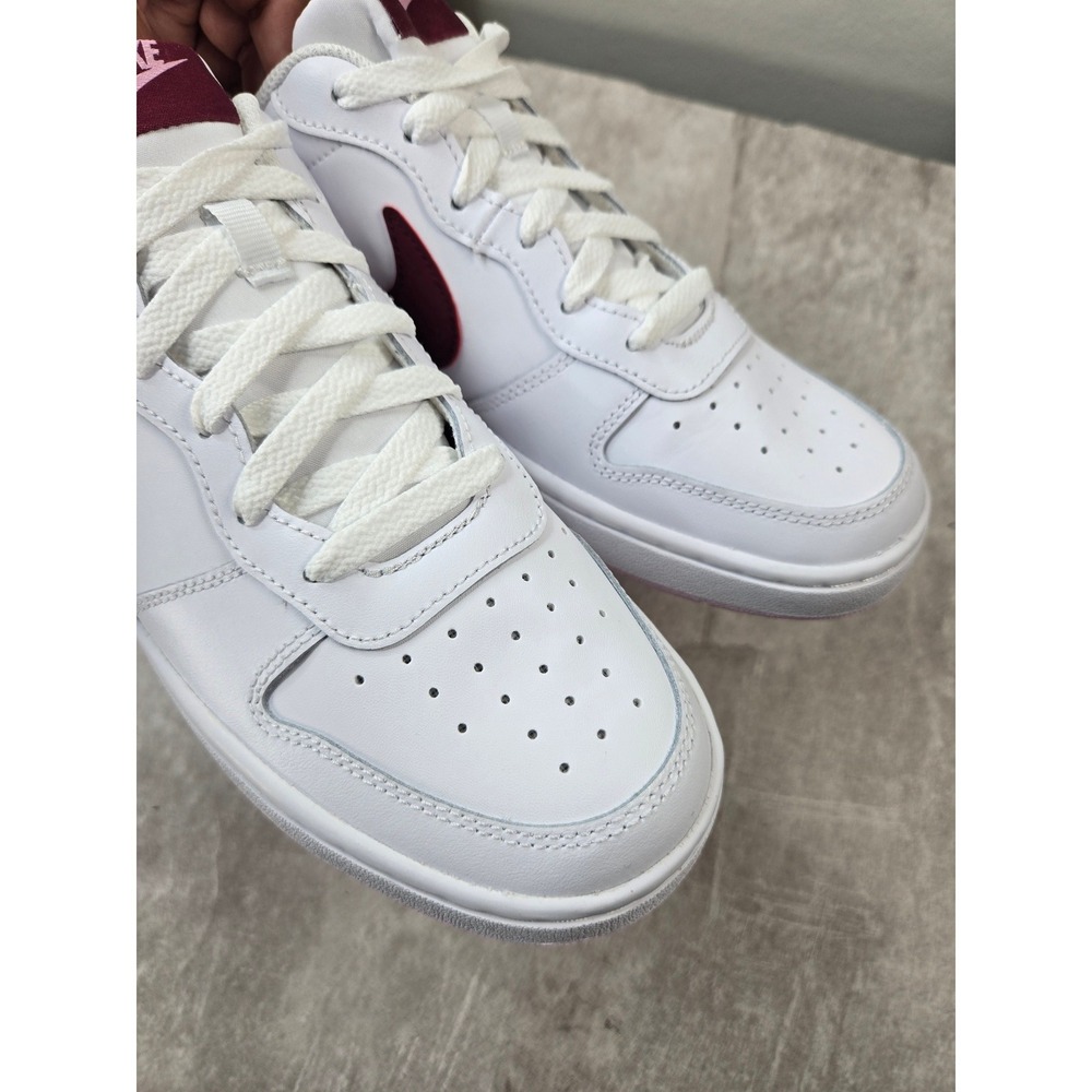 Nike Court Borough 8.5 White Burgundy Pink Leather Sneakers Retro Y2K Streetwear - Picture 9 of 11